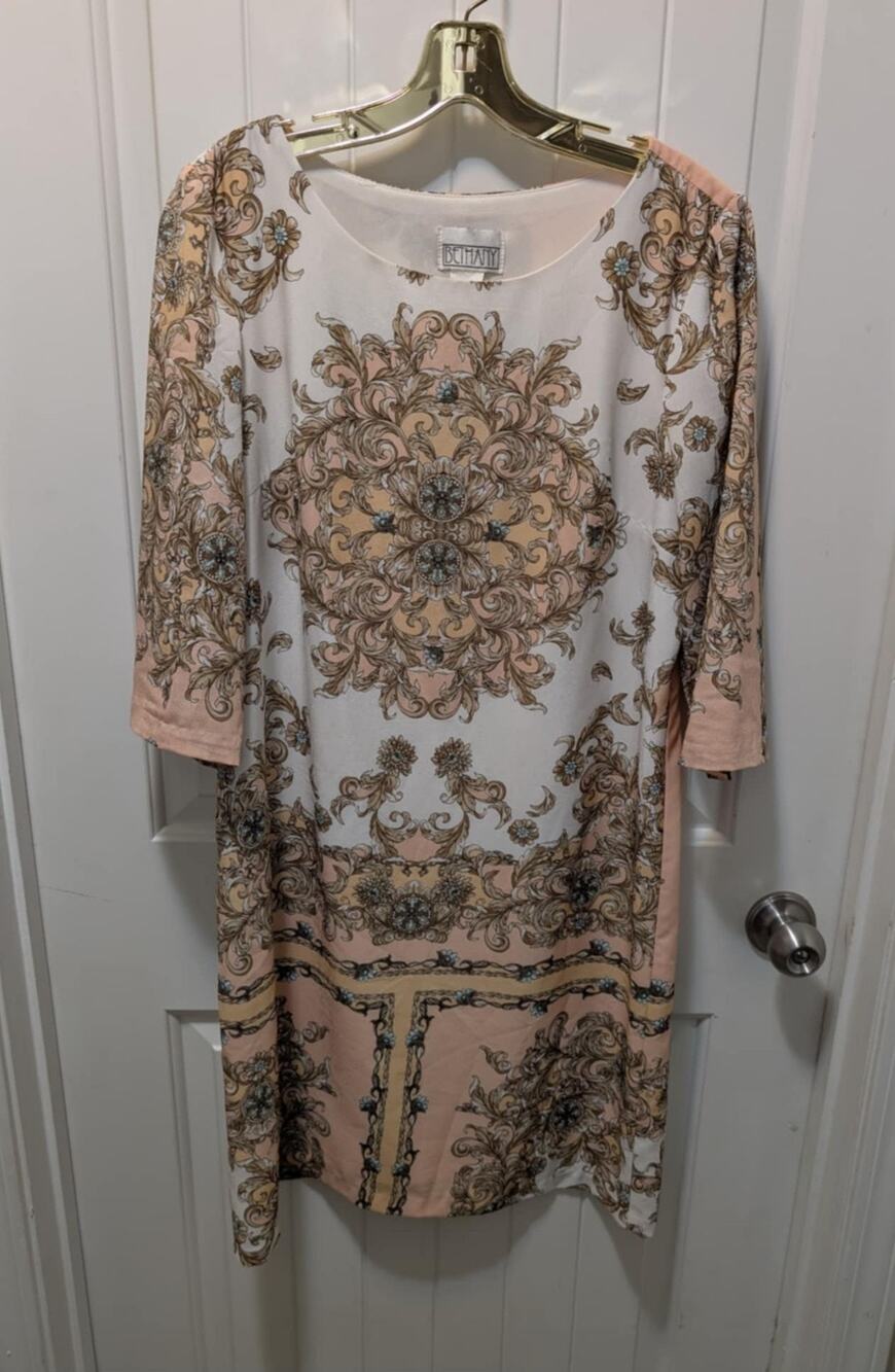 Bethany Cream Multicolor Abstract Short Dress Casual 3/4 Sleeve Size 10